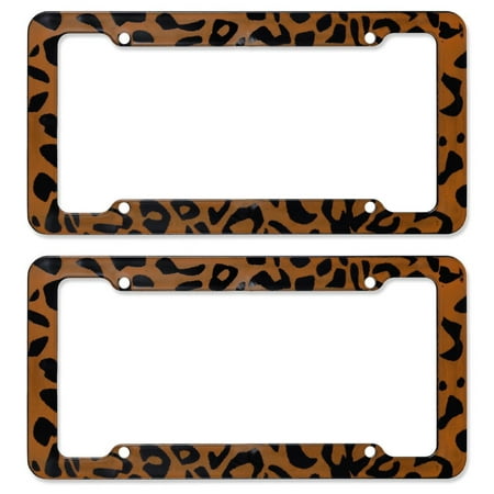 USA 2pc Set Plastic License Plate Frames with Leopard Print