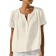 thumbnail image 2 of Craaazy Women's Casual V Neck Blouse, Solid Color Short Sleeve Cotton Linen Top, Loose Fit Comfy Henley Tunic for Daily Wear Gifts, 2 of 9