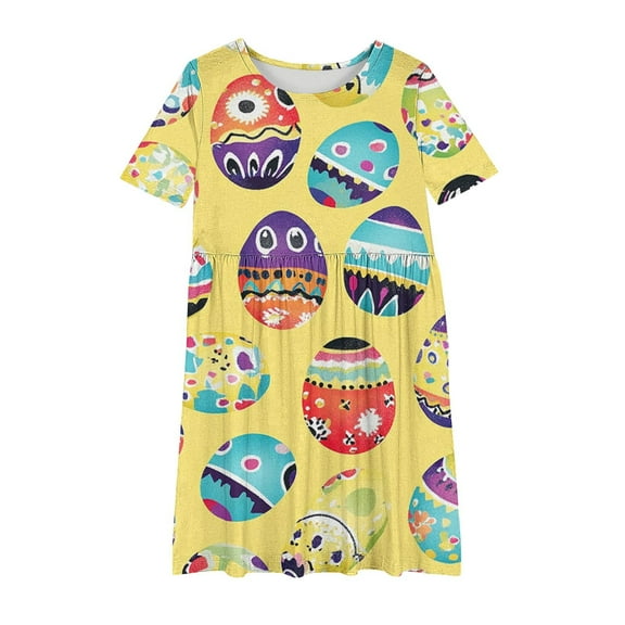 ZACPNCV Girl Dresses Easter Short Sleeve Crewneck Summer Tshirt Dress Yellow 11-12 Years