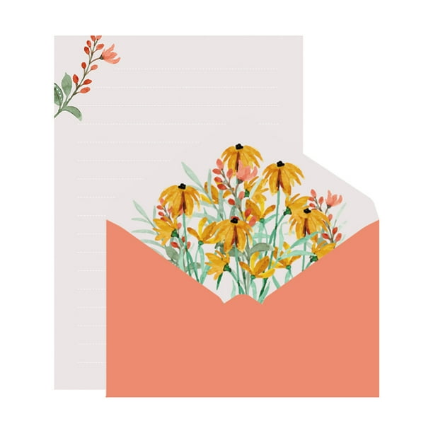 Sobre de boda, carta de invitación, tamaño A5, carta de amor escrita a mano, papel para cartas, juego de sobres con flores de primavera cálidas, contiene 2 sobres, 4 papeles para cartas
