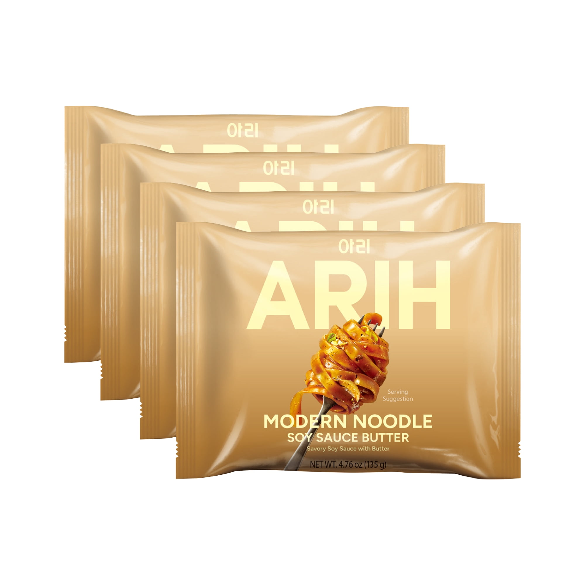 ARIH Modern Noodles, Western-Korean Fusion Soup-Less Noodles, Soy Sauce Butter, 4 Pack