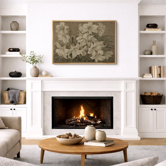 Framed Canvas Wall Art Vintage Sepia Lily Floral Print for Living Room Decoration - 16"x24" NATURAL