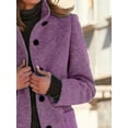 thumbnail image 3 of Women Winter Long Pea Coat Wool Blend Stand Collar Single Breast Thicken Blazer Jacket Light Purple L, 3 of 4