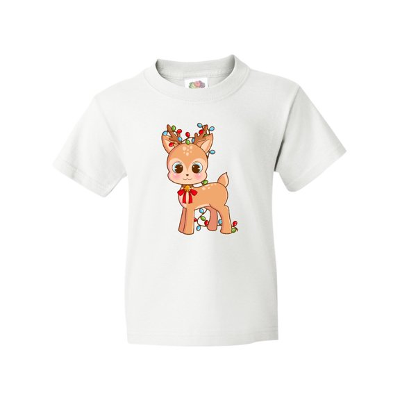Inktastic Cute Christmas Reindeer with Christmas Lights Youth T-Shirt