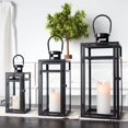 thumbnail image 3 of Stainless Steel Lantern Set of 3 - Assorted Sizes (12/15/19 Inch) - Tall Metal Hanging Lanterns with Clear Glass Panels, Indoor & Outdoor Home Decor for Parties & Events - Black Finish, 3 of 5