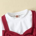 thumbnail image 2 of Gibobby Conjunto de pantalones para niños Recién Nacido bebé niñas algodón Floral otoño manga larga pantalones pajarita Tops campana inferior diademas conjunto ropa(Rojo, 9-12 Meses), 2 of 5