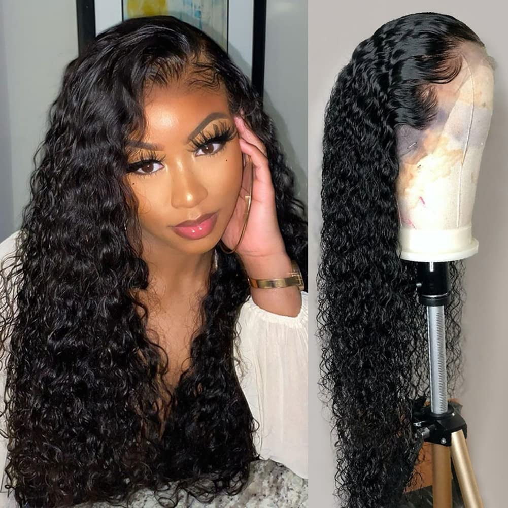 Jerry Curly Human Hair Wig 4x4 Closure Glueless Wigs Human Hair Pre Plucked Pre Cut Lace Closure Glueless Wigs Elastic Band 200% Density Natural Color, 26 Inch