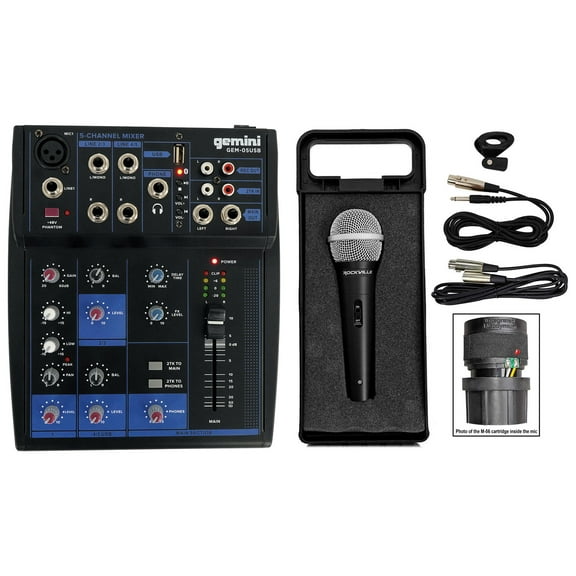 Gemini GEM-05USB 5 Channel Bluetooth Mixer w/USB 5 Ins/2 Bus/2 Band EQ Mic