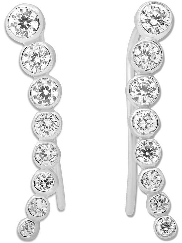 3 Colors Sterling Silver CZ Three Stone Halo Crawler Climber Hook Earrings 