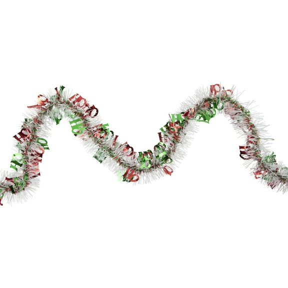 Northlight Christmas HO HO HO Wrapped Tinsel Commercial Garland - 50' x 2.5" - White Red and Green -