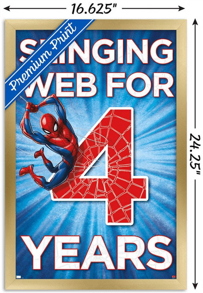 Marvel Spider-Man - Happy 4th Birthday Wall Poster, 14.725" x 22.375", Framed
