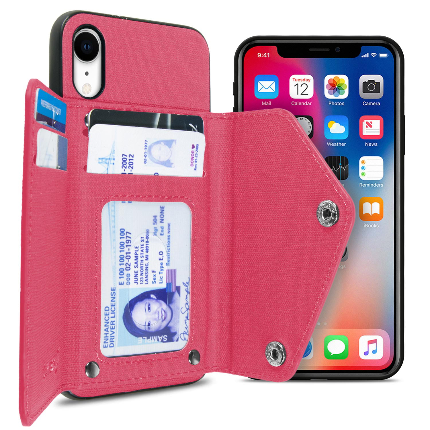 CoverON Apple iPhone XR (6.1&quot;) / 10R Wallet Case Fabric Backed Protective Credit Card Holder ...