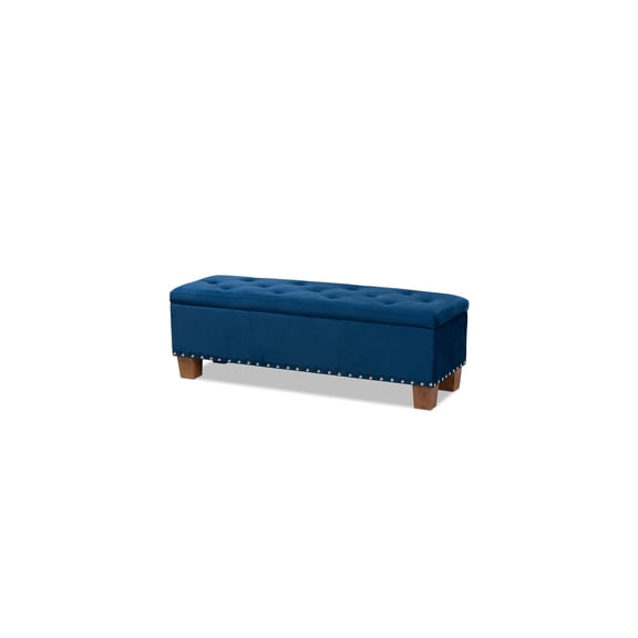 Velvet Upholstered Storage Ottoman Bench - Navy Blue Button-Tufted Footrest