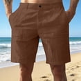 thumbnail image 3 of Cotton Linen Shorts for Men Summer Casual Lightweight Wide Straight Leg Relaxed Fit Beach Shorts with Pockets, 3 of 6