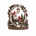 thumbnail image 2 of Snowy Birch Arch Christmas Desktop Ornament Red Cardinal Bird Statue with Lighted Lantern Pine Cone Berry Home Accent, 2 of 8