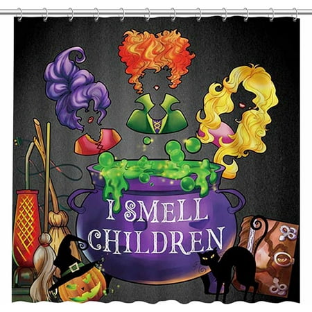 SPXUBZ Halloween I Smell Children Witches Broom Polyester Shower Curtain for Home Bath Decor 72"x72"