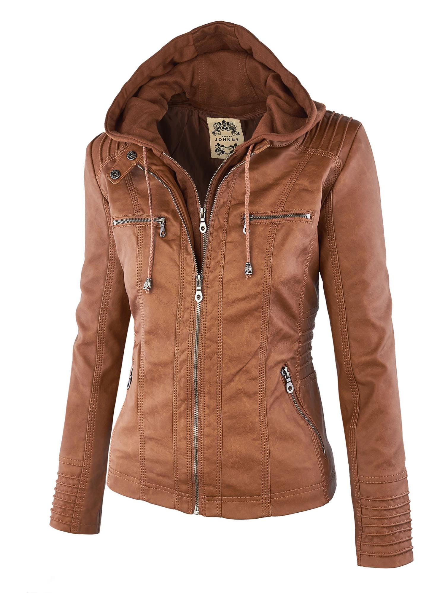 Made By Johnny WJC663 Womens Removable Hoodie Motorcyle Jacket XXL Camel
