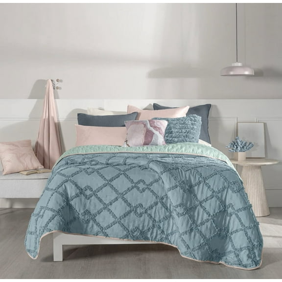 ASIA BLUE COLOR NUUR JACQUARD TEXTURE REVERSIBLE COMFORTER 1 PCS TWIN SIZE MADE IN MEXICO