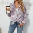 thumbnail image 4 of Jsaierl Flannel Shirt Women Plaid Shirts Long Sleeve Oversized Button Down Cotton Boyfriend Casual Roll Up Blouse Tops, 4 of 8