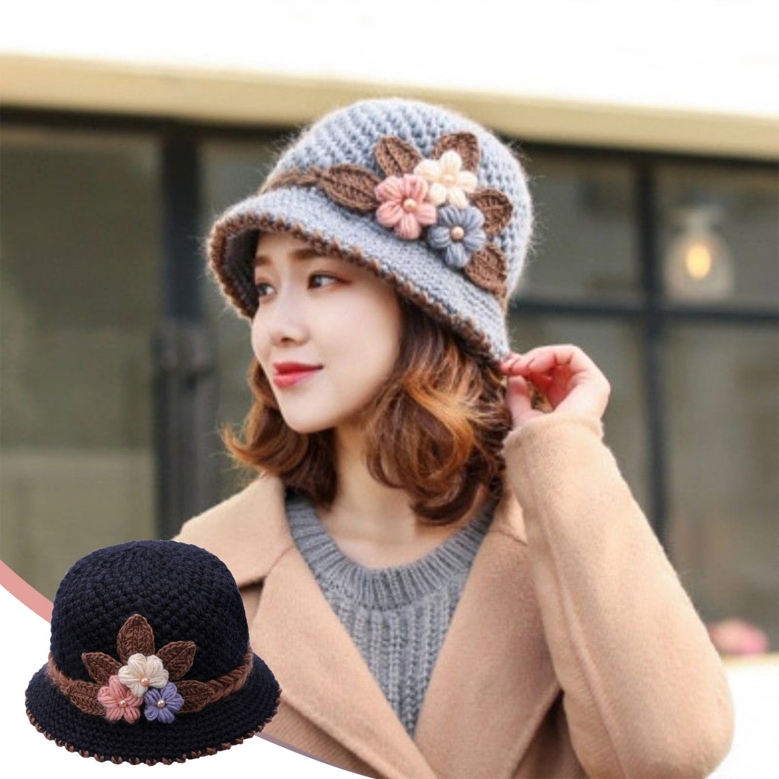 Warm Elderly Knit Hat,Super Soft Woolen Beanie,Ear Warmer