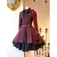thumbnail image 3 of Vestido Lolita gótico vintage 2022 con volantes, lazo, botones, cordones, largo hasta la rodilla, manga larga, dulce, disfraz de cosplay, 3 of 5