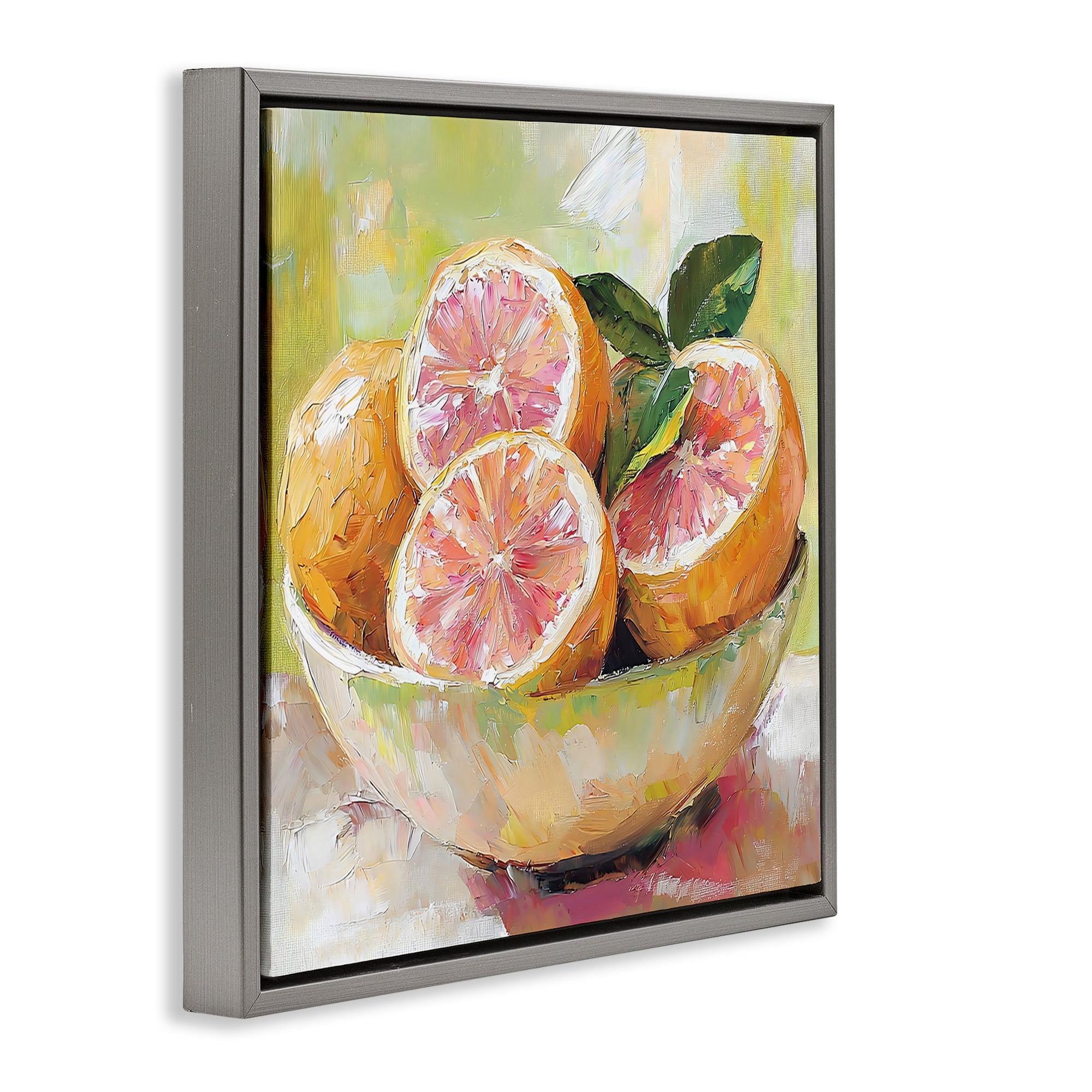 Stupell Industries Bold Grapefruit in Ceramic Bowl Gray Framed Floater Canvas Wall Art, design by Riley B