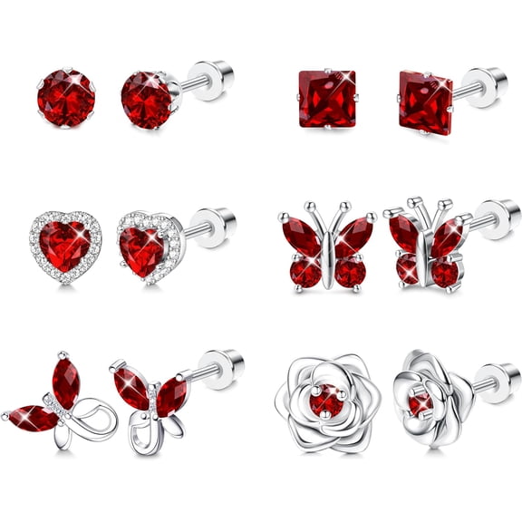 Hypoallergenic Birthstone Stud Earrings For Women Butterfly Flower Heart Cz Screw Back Earrings Jewelry Gift For Birthday Christmas[Z798]