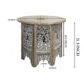 thumbnail image 7 of Accent Side Table- 24 Inch Round Top- Mango Wood Floral Cut Out Carved Motifs, 7 of 7