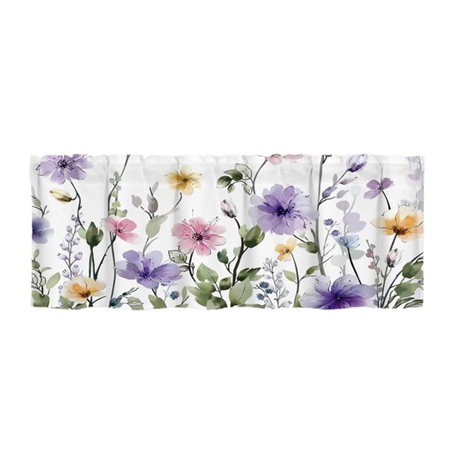 Valances for Windows Short Flower Small Curtains, Bathroom, Kitchen, Coffee Shop, Insulation Layer Curtains, 52X18 Inches, Colorful Flower And Leaf Plants