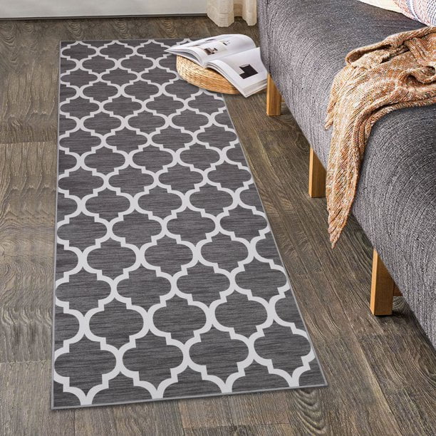 Kitsin Moroccan Washable Area Rug, Geometric Quatrefoil Non Slip