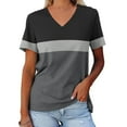 thumbnail image 2 of ZyeKqe Women 's T Shirts Short Sleeve Shirts Casual V Neck Summer Tops Color Block Loose Tees, 2 of 4