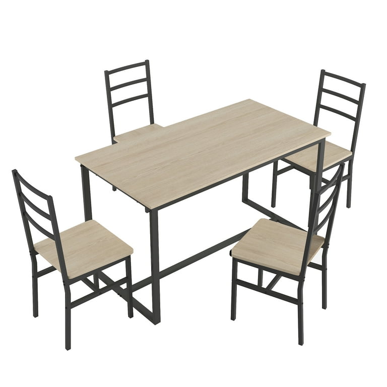 5-Piece Dining Room Table Set, Compact Wooden Kitchen Table and 4 Chairs  with Metal Legs Dinette Sets, Industrial Style Kitchen Table and Chairs for