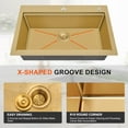 thumbnail image 6 of 33 Inch Gold Workstation Drop In Kitchen Sink 33x22 Topmount 16 Gauge Stainless Steel Single Bowl Deep Sinks with Accessories 33" x 22" x 9", 6 of 9