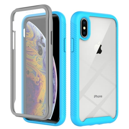 Dteck Back Cover Cell Phone Case with Built-in Screen Protector for iPhone XS, iPhone X, Blue
