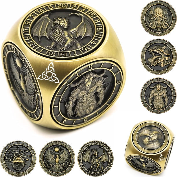 Juego de dados giratorios Wunhunew 7 en 1 de metal único para D&D Bronze