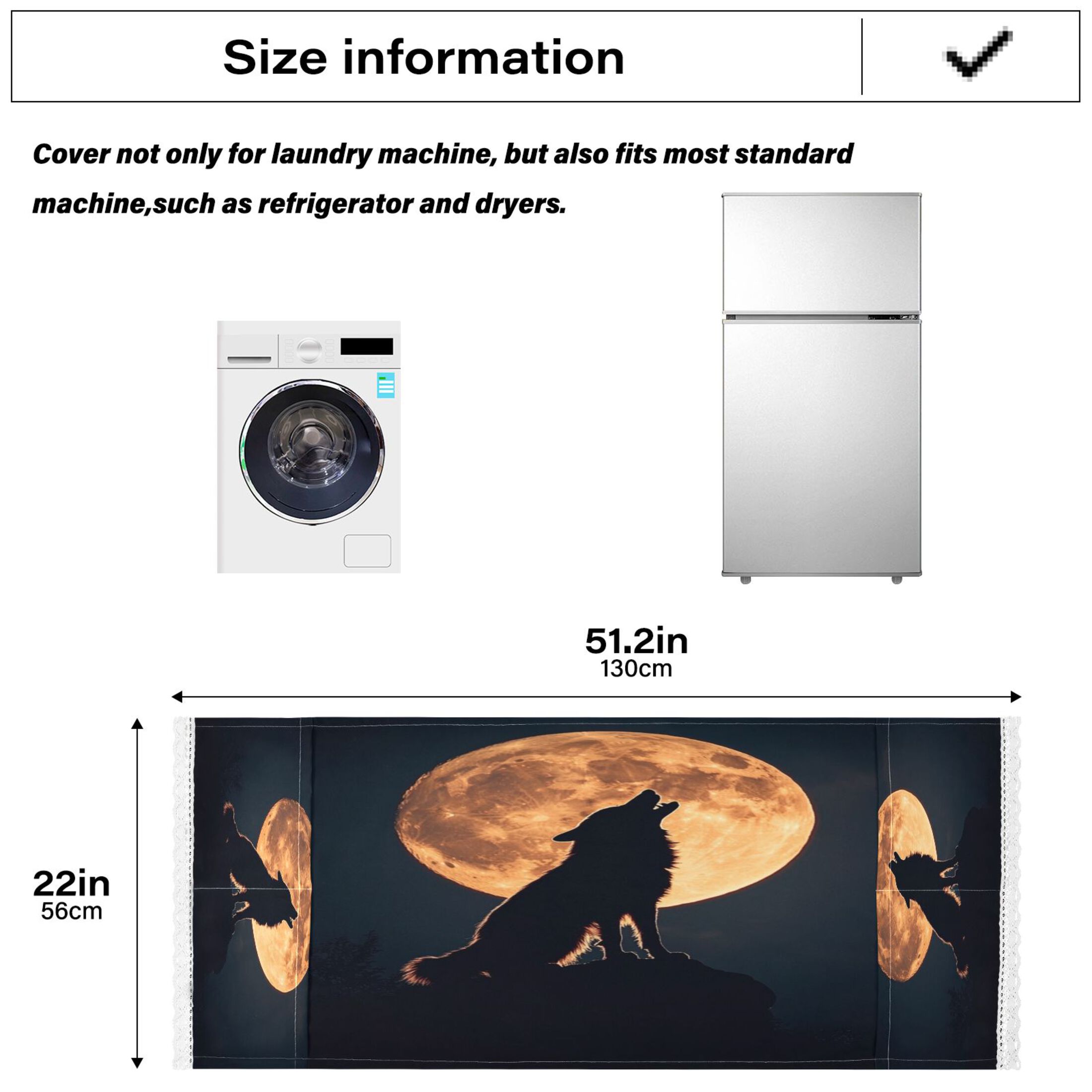 The Legend Of Starving WolfWasher and Dryer Covers Dust-Proof and Oil Resistant Fridge Cover with 4 Storage Pockets Washing Machine Top Cover for Laundry Kitchen Home 51.2 x 22 In
