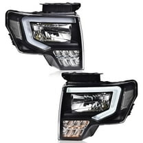 CROSSDESIGN Pair LED DRL Black Headlight Headlamps Clear Corner Fit for 2009-2014 Ford F150