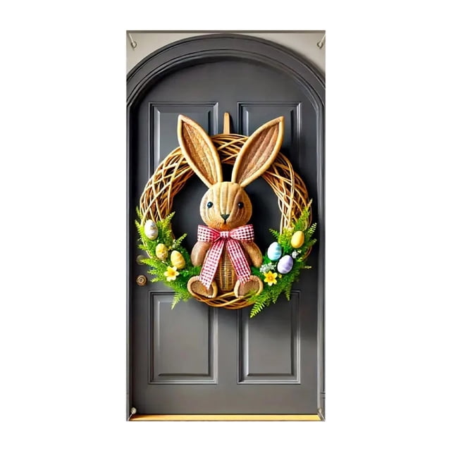 YWIYIUD 1PC Happy Easter Door Cover Easter Decorations, 71x35 Inch Easter Rabbit Eggs Door Banner Welcome Easter Banner Spring Theme Rabbit Door for Front Door Wall Indoor Outdoor Home Decor