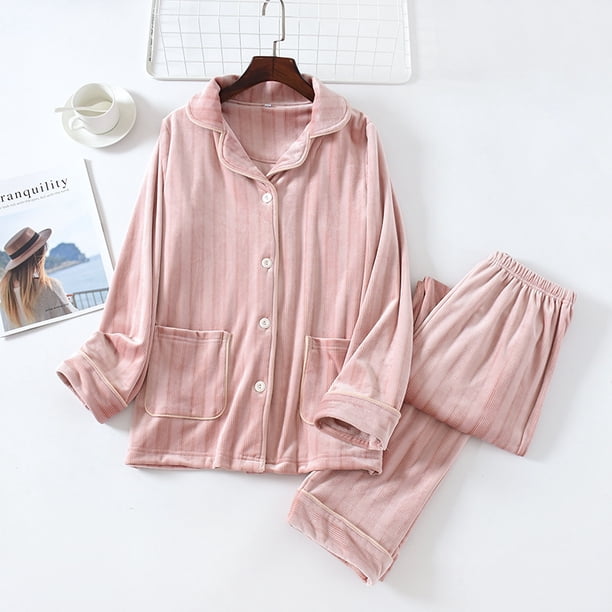 Conjunto de pijama de terciopelo elástico grande con rayas verticales para amantes, otoño e invierno, solapa cálida de grosor medio, ropa de hogar para hombres y mujeres