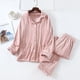 thumbnail image 1 of Conjunto de pijama de terciopelo elástico grande con rayas verticales para amantes, otoño e invierno, solapa cálida de grosor medio, ropa de hogar para hombres y mujeres, 1 of 6