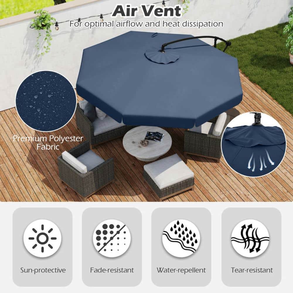 Yardi Yarda 10 Feet Patio Cantilever Umbrella with Cover Tilt Adjustment and Ruffled Edge, Outdoor Shade, Navy