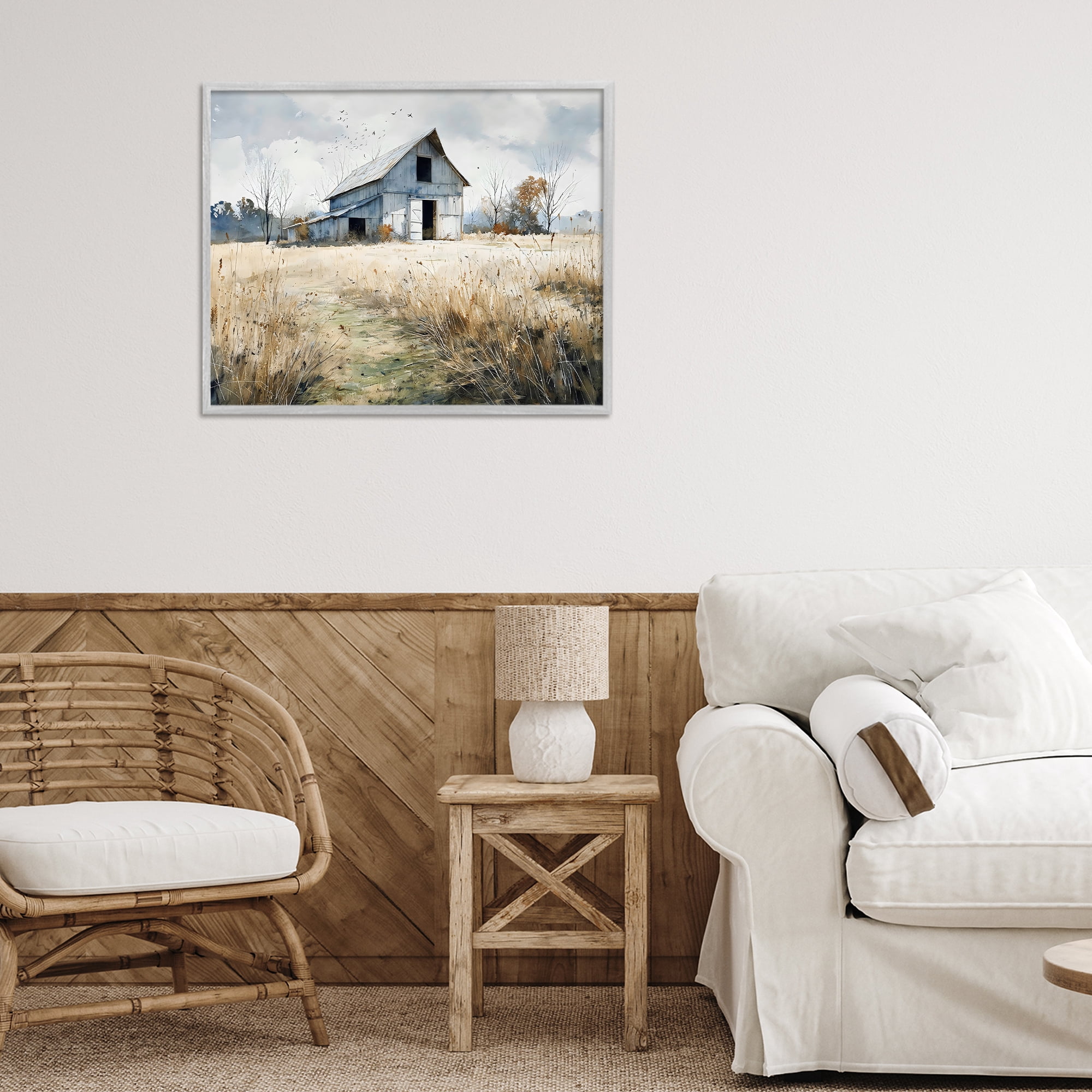 Stupell Industries Old Blue Barn in Farmland Gray Framed Giclee Art, design by Franklyn Gregory