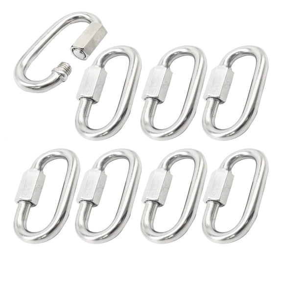 8 pcs M5 Stainless Steel Quick Link Carabiner Clips with Screw Locking Heavy Duty Chain Connector Hook Hardware Accessories Tool 8pcs_Silver M5