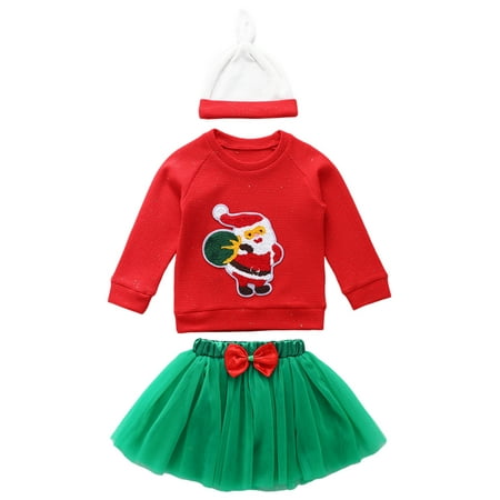 

Canrulo 3PCS Toddler Infant Baby Girls Christmas Red Applique Pattern O-Neck Pullover Green Yarn Skirt Red 4-5 Years
