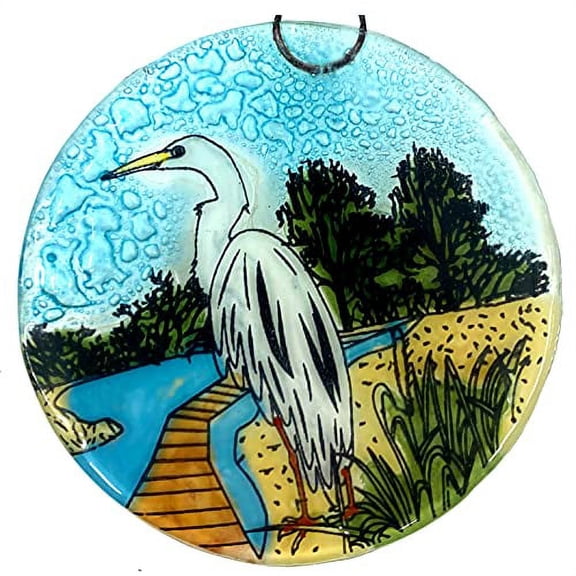 Ruth's Ethical Goods Egret Bird Christmas Tree Ornament - Art Glass Light Catcher