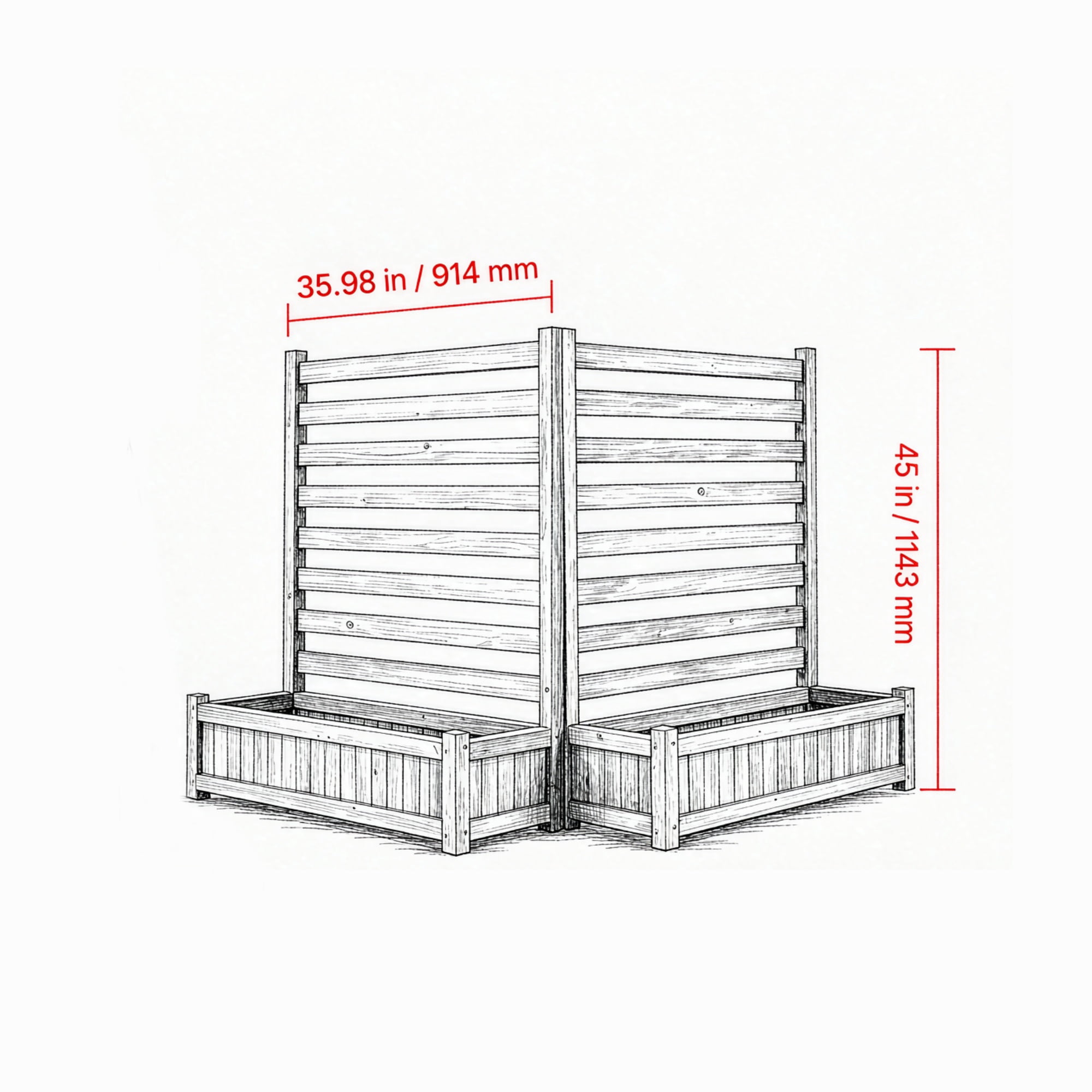 36x45 in Wooden Privacy Fence Screen, Cover with 2 Planters & Metal Stakes for Garden & Pool