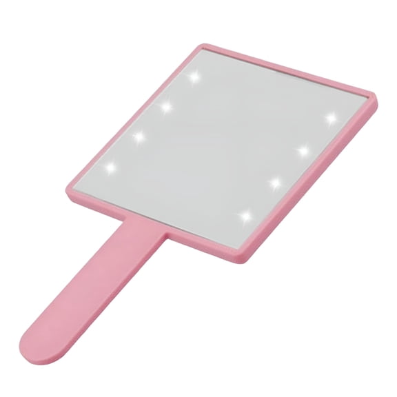 FACEGA Makeup Light Handheld with 8x LED Beads Hand Mirror for Home Pink