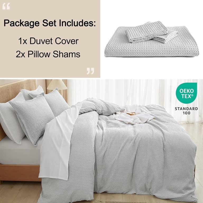 PHF Waffle Weave Duvet Cover Set Queen - 3 Piece Ultra Soft, No Snag Bedding, 90x90 Inches
