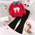 thumbnail image 2 of Toddler Girl Clothes 24 Months 2T 3T 4T 5T 6T 7T Fall Winter Crew Neck Long Sleeve Dress Top Bell-bottomed 2-piece Set Outfits Set Dark Purple Size 6-7 Years, 2 of 4