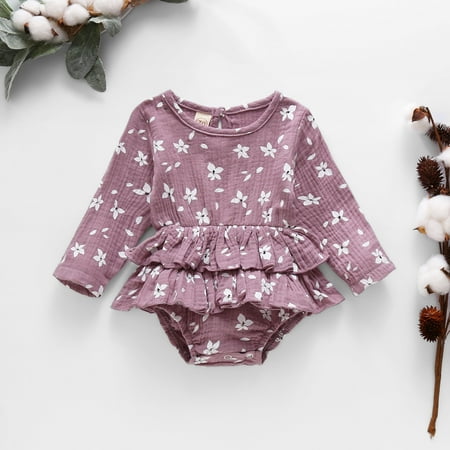 

Leutsin Toddler Girls Kids Jumpsuit One Piece Infant Baby Girls Long Sleeve Ruffles Floral Print Bodysuit Romper Clothes